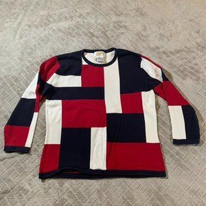Talbots Womens Small Petite Sweater Multicolored Color Block 100% Cotton